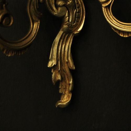FRENCH PAIR OF GILDED TWIN ARM ANTIQUE WALL LIGHTS - ADDITIONAL PHOTO 8