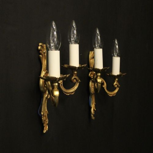 FRENCH PAIR OF GILDED TWIN ARM ANTIQUE WALL LIGHTS - ADDITIONAL PHOTO 9