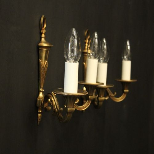 FRENCH PAIR OF GILDED ANTIQUE WALL LIGHTS - ADDITIONAL PHOTO 9
