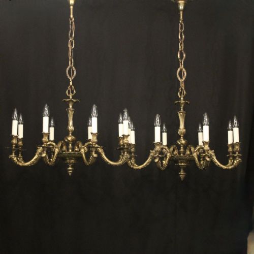 french pair gilded bronze 8 light antique chandeliers - CATEGORY: ANTIQUE LIGHTING - DATED 1930