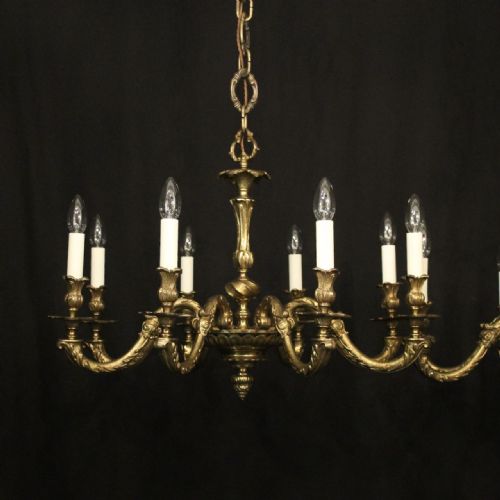 FRENCH PAIR GILDED BRONZE 8 LIGHT ANTIQUE CHANDELIERS - ADDITIONAL PHOTO 1