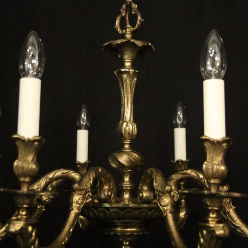 FRENCH PAIR GILDED BRONZE 8 LIGHT ANTIQUE CHANDELIERS - ADDITIONAL PHOTO 2