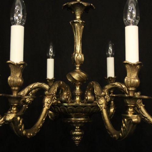 FRENCH PAIR GILDED BRONZE 8 LIGHT ANTIQUE CHANDELIERS - ADDITIONAL PHOTO 3