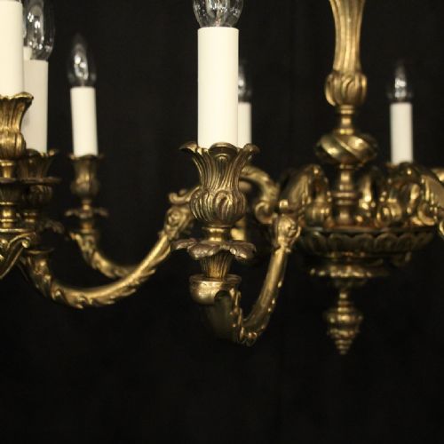 FRENCH PAIR GILDED BRONZE 8 LIGHT ANTIQUE CHANDELIERS - ADDITIONAL PHOTO 4