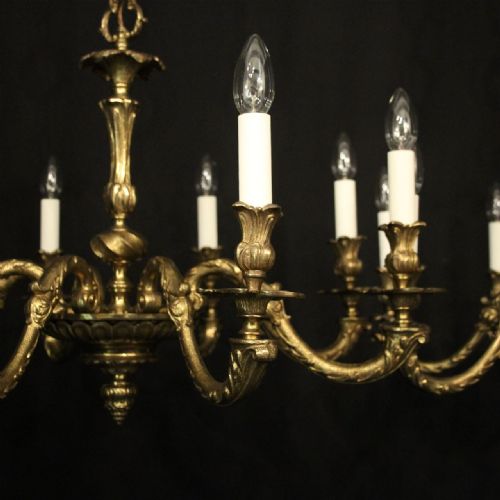 FRENCH PAIR GILDED BRONZE 8 LIGHT ANTIQUE CHANDELIERS - ADDITIONAL PHOTO 5
