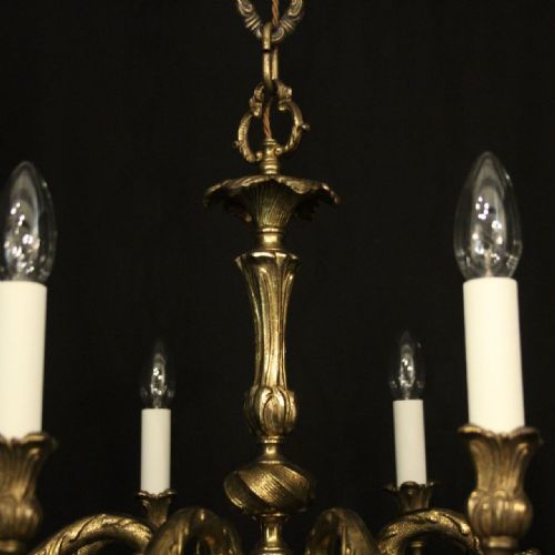 FRENCH PAIR GILDED BRONZE 8 LIGHT ANTIQUE CHANDELIERS - ADDITIONAL PHOTO 6