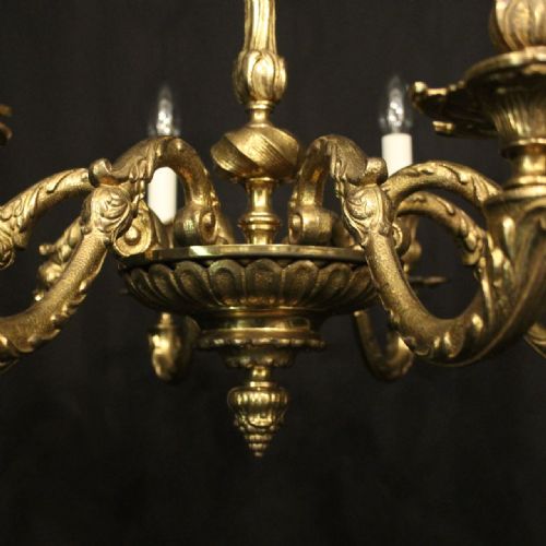 FRENCH PAIR GILDED BRONZE 8 LIGHT ANTIQUE CHANDELIERS - ADDITIONAL PHOTO 7