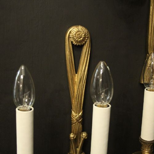FRENCH SET OF 4 GILDED BRASS ROPE TRIPLE ARM WALL LIGHTS - ADDITIONAL PHOTO 7