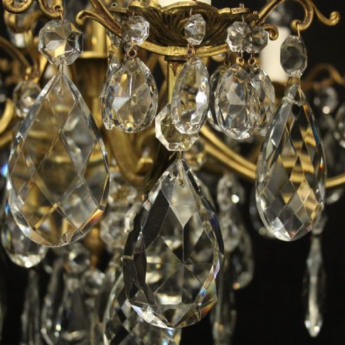 FRENCH GILDED BRONZE CRYSTAL 6 LIGHT ANTIQUE CHANDELIER - ADDITIONAL PHOTO 2