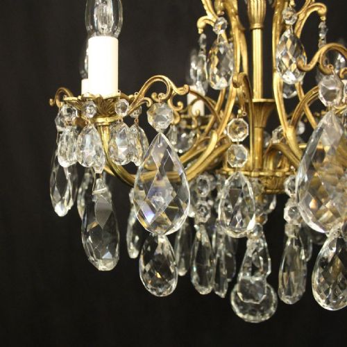 FRENCH GILDED BRONZE CRYSTAL 6 LIGHT ANTIQUE CHANDELIER - ADDITIONAL PHOTO 3