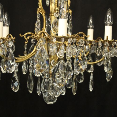 FRENCH GILDED BRONZE CRYSTAL 6 LIGHT ANTIQUE CHANDELIER - ADDITIONAL PHOTO 4