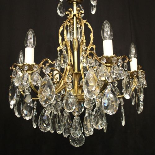 FRENCH GILDED BRONZE CRYSTAL 6 LIGHT ANTIQUE CHANDELIER - ADDITIONAL PHOTO 6