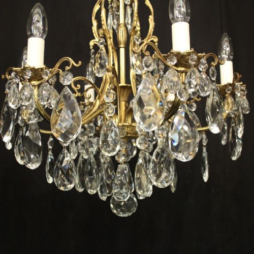 FRENCH GILDED BRONZE CRYSTAL 6 LIGHT ANTIQUE CHANDELIER - ADDITIONAL PHOTO 7