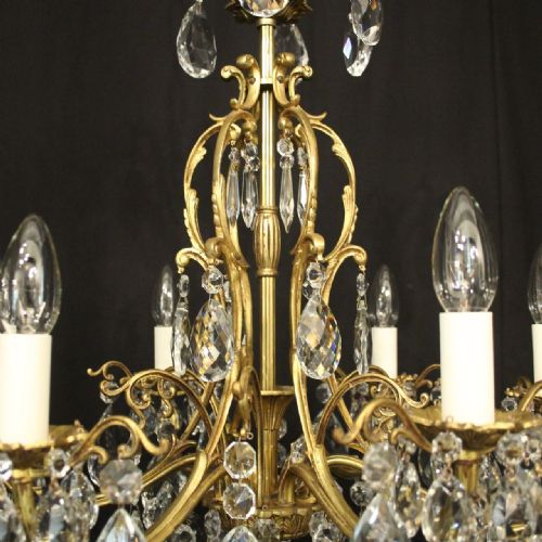 FRENCH GILDED BRONZE CRYSTAL 6 LIGHT ANTIQUE CHANDELIER - ADDITIONAL PHOTO 8