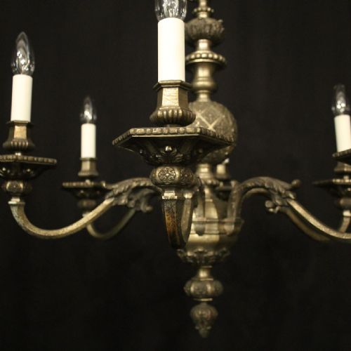 ENGLISH SILVERED BRONZE 6 LIGHT ANTIQUE CHANDELIER - ADDITIONAL PHOTO 1