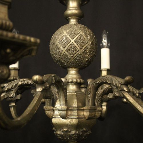 ENGLISH SILVERED BRONZE 6 LIGHT ANTIQUE CHANDELIER - ADDITIONAL PHOTO 2