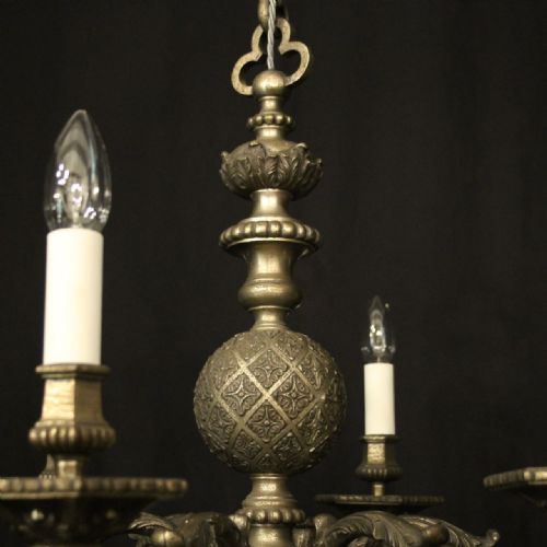 ENGLISH SILVERED BRONZE 6 LIGHT ANTIQUE CHANDELIER - ADDITIONAL PHOTO 3