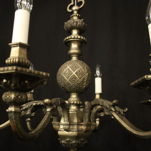 ENGLISH SILVERED BRONZE 6 LIGHT ANTIQUE CHANDELIER - ADDITIONAL PHOTO 4