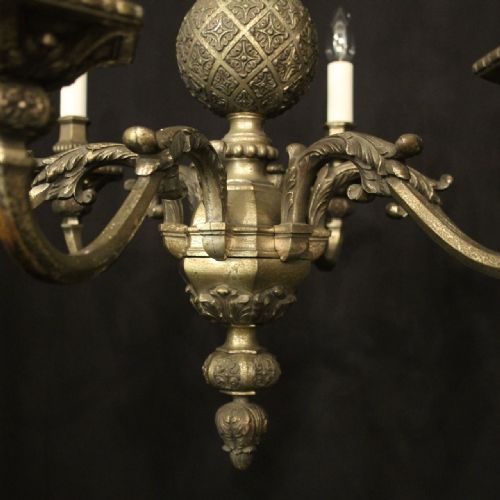 ENGLISH SILVERED BRONZE 6 LIGHT ANTIQUE CHANDELIER - ADDITIONAL PHOTO 6