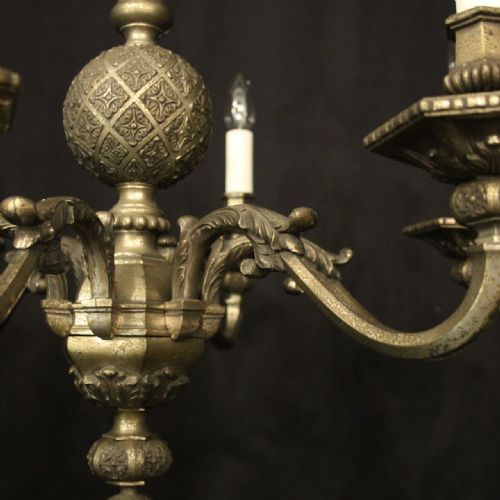 ENGLISH SILVERED BRONZE 6 LIGHT ANTIQUE CHANDELIER - ADDITIONAL PHOTO 7