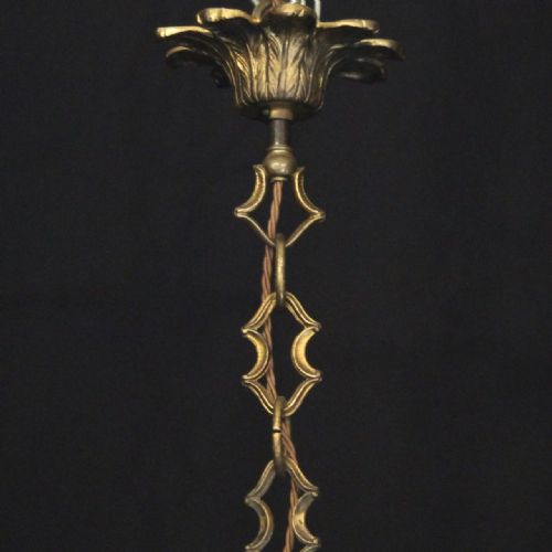 FRENCH GILDED BRONZE TRIPLE LIGHT ANTIQUE HALL LANTERN - ADDITIONAL PHOTO 9