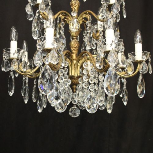 ITALIAN 12 LIGHT GILDED BRONZE CRYSTAL ANTIQUE CHANDELIER - ADDITIONAL PHOTO 1