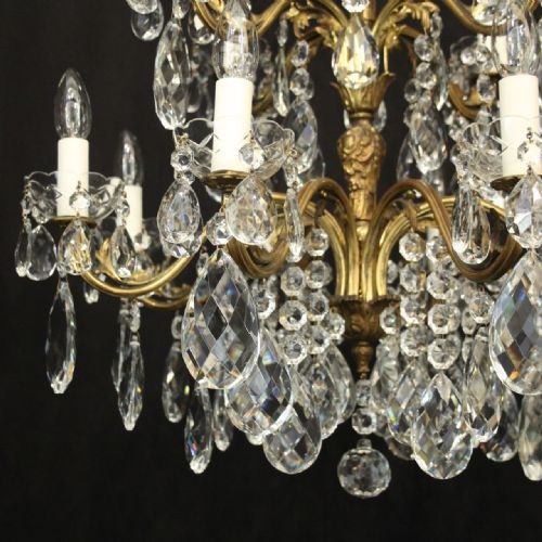 ITALIAN 12 LIGHT GILDED BRONZE CRYSTAL ANTIQUE CHANDELIER - ADDITIONAL PHOTO 2