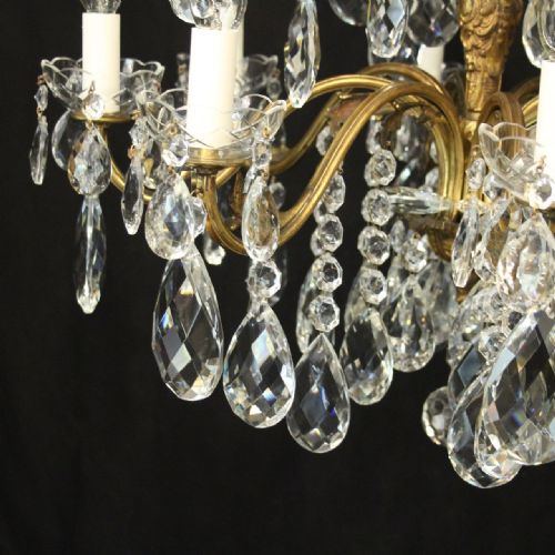 ITALIAN 12 LIGHT GILDED BRONZE CRYSTAL ANTIQUE CHANDELIER - ADDITIONAL PHOTO 3