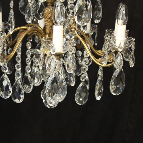 ITALIAN 12 LIGHT GILDED BRONZE CRYSTAL ANTIQUE CHANDELIER - ADDITIONAL PHOTO 4