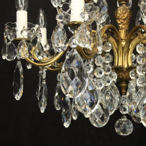 ITALIAN 12 LIGHT GILDED BRONZE CRYSTAL ANTIQUE CHANDELIER - ADDITIONAL PHOTO 5