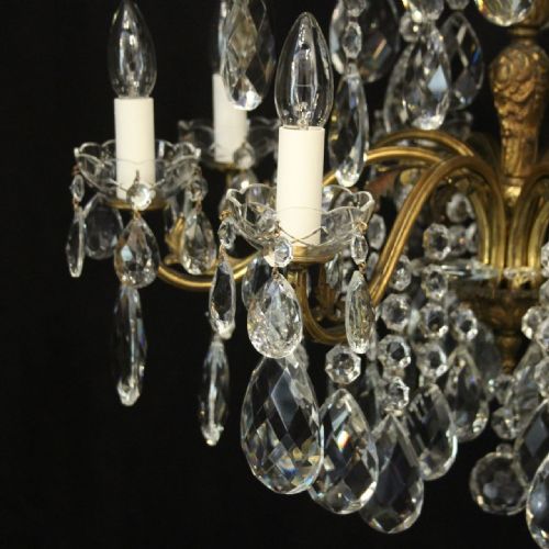 ITALIAN 12 LIGHT GILDED BRONZE CRYSTAL ANTIQUE CHANDELIER - ADDITIONAL PHOTO 6