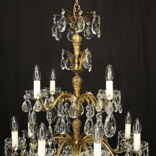 ITALIAN 12 LIGHT GILDED BRONZE CRYSTAL ANTIQUE CHANDELIER - ADDITIONAL PHOTO 7