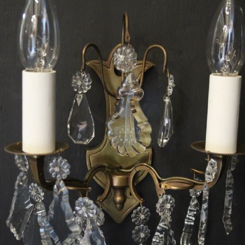 FRENCH SMALL PAIR OF GILDED TWIN ARM WALL LIGHTS - ADDITIONAL PHOTO 2