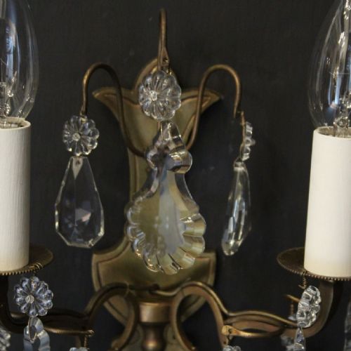 FRENCH SMALL PAIR OF GILDED TWIN ARM WALL LIGHTS - ADDITIONAL PHOTO 3
