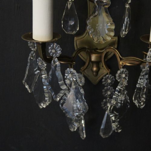 FRENCH SMALL PAIR OF GILDED TWIN ARM WALL LIGHTS - ADDITIONAL PHOTO 8