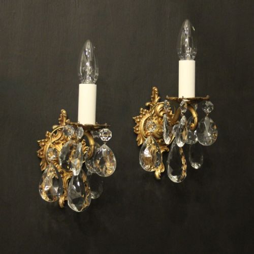 french pair of gilded single arm antique wall lights - CATEGORY: ANTIQUE LIGHTING - DATED 1920