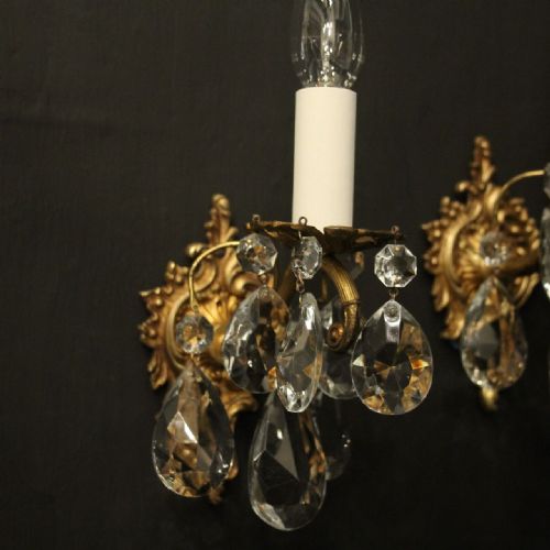 FRENCH PAIR OF GILDED SINGLE ARM ANTIQUE WALL LIGHTS - ADDITIONAL PHOTO 1