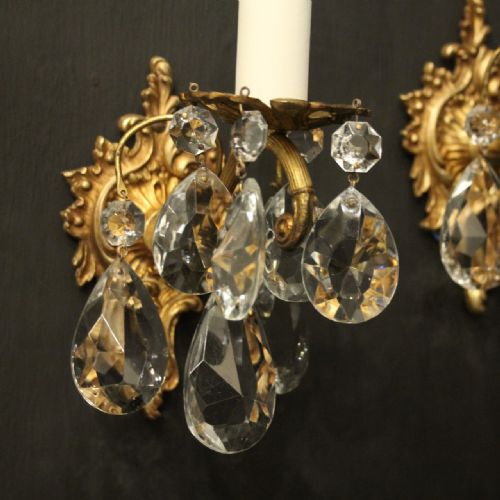 FRENCH PAIR OF GILDED SINGLE ARM ANTIQUE WALL LIGHTS - ADDITIONAL PHOTO 2