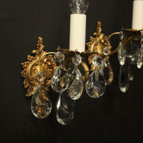FRENCH PAIR OF GILDED SINGLE ARM ANTIQUE WALL LIGHTS - ADDITIONAL PHOTO 3