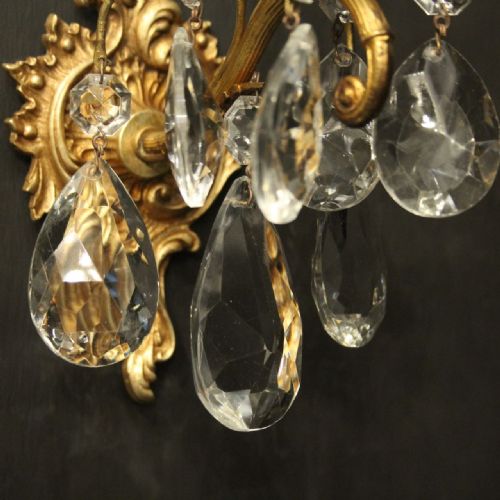 FRENCH PAIR OF GILDED SINGLE ARM ANTIQUE WALL LIGHTS - ADDITIONAL PHOTO 4