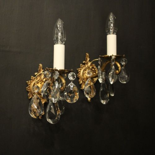 FRENCH PAIR OF GILDED SINGLE ARM ANTIQUE WALL LIGHTS - ADDITIONAL PHOTO 8