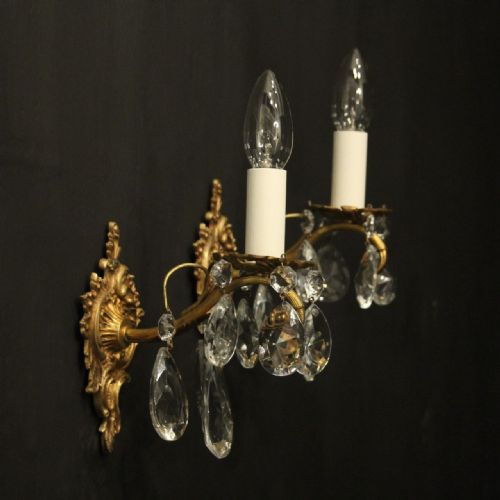 FRENCH PAIR OF GILDED SINGLE ARM ANTIQUE WALL LIGHTS - ADDITIONAL PHOTO 9