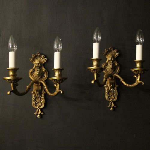 french pair of gilded bronze antique wall sconces - CATEGORY: ANTIQUE LIGHTING - DATED 19TH CENTURY