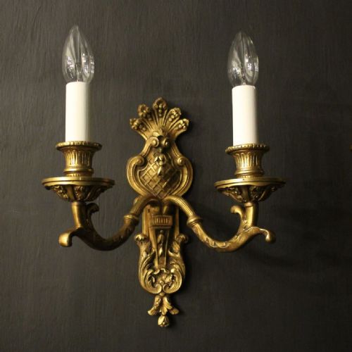 FRENCH PAIR OF GILDED BRONZE ANTIQUE WALL SCONCES - ADDITIONAL PHOTO 1