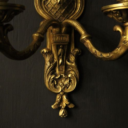 FRENCH PAIR OF GILDED BRONZE ANTIQUE WALL SCONCES - ADDITIONAL PHOTO 6