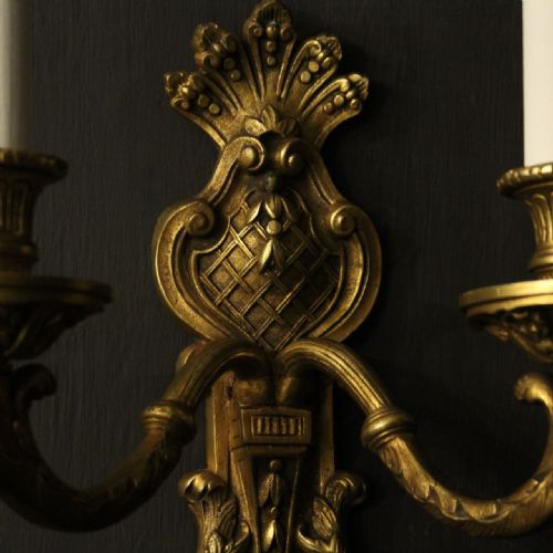FRENCH PAIR OF GILDED BRONZE ANTIQUE WALL SCONCES - ADDITIONAL PHOTO 8