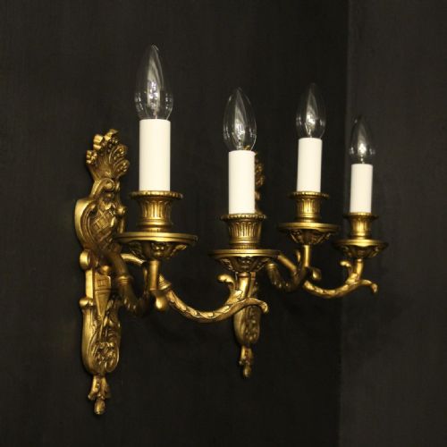 FRENCH PAIR OF GILDED BRONZE ANTIQUE WALL SCONCES - ADDITIONAL PHOTO 9