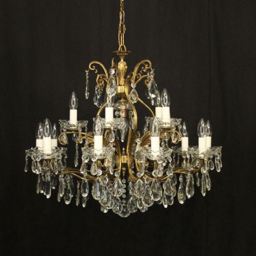 italian gilded 16 light crystal antique chandelier - CATEGORY: ANTIQUE LIGHTING - DATED 1930