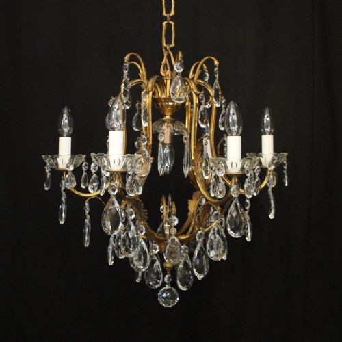 french gilded crystal 7 light birdcage antique chandelier - CATEGORY: ANTIQUE LIGHTING - DATED 1920