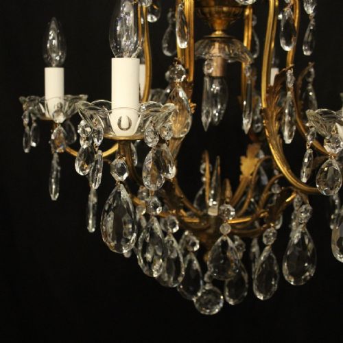 FRENCH GILDED CRYSTAL 7 LIGHT BIRDCAGE ANTIQUE CHANDELIER - ADDITIONAL PHOTO 1